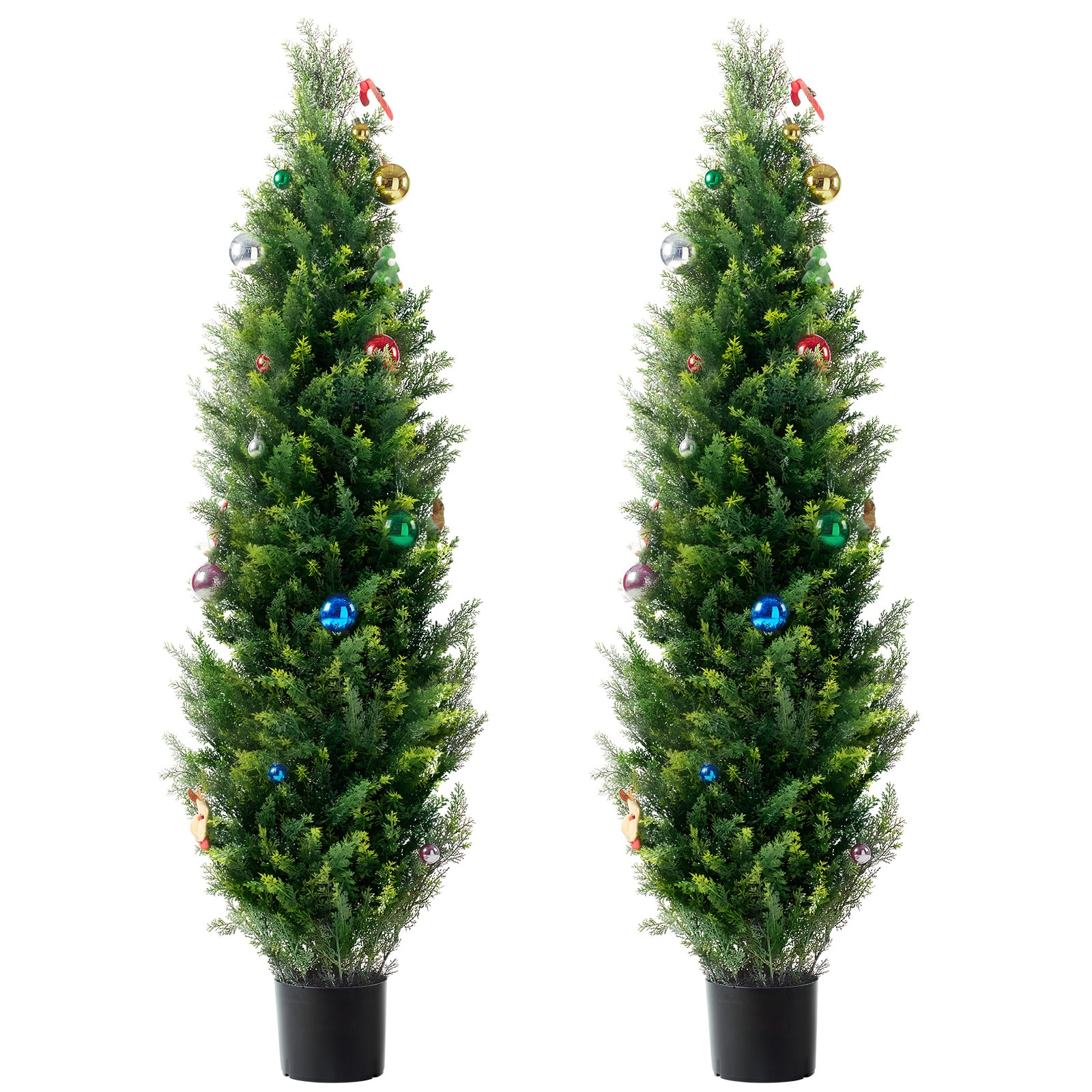 2 Pack 5' Artificial Cedar Topiary Tree Plant UV Decor In/Outdoor_voghion.com